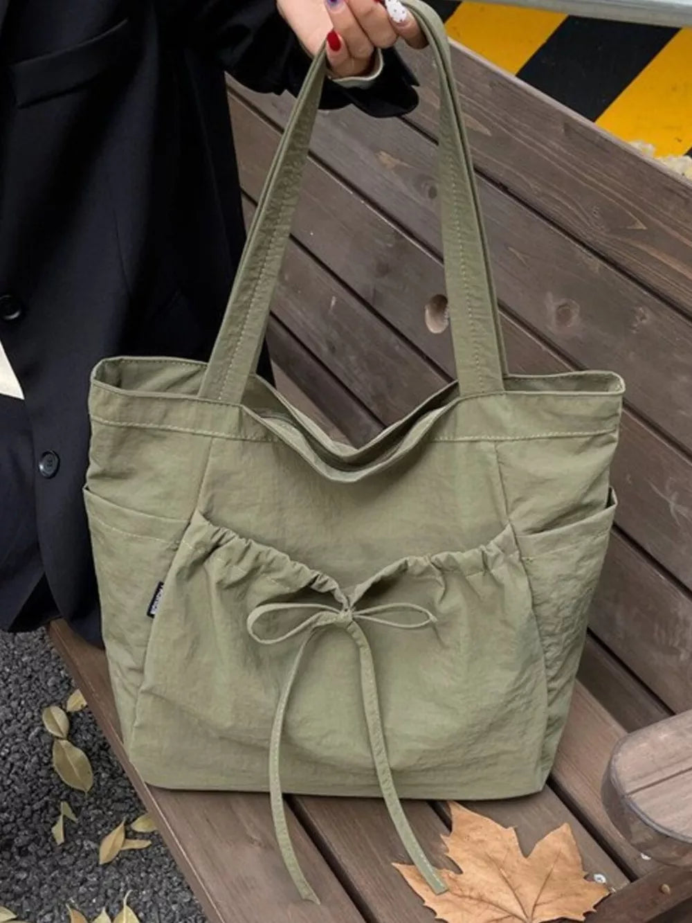 Lightweight Bow Decor Handbag – Chic Nylon Shoulder Bag