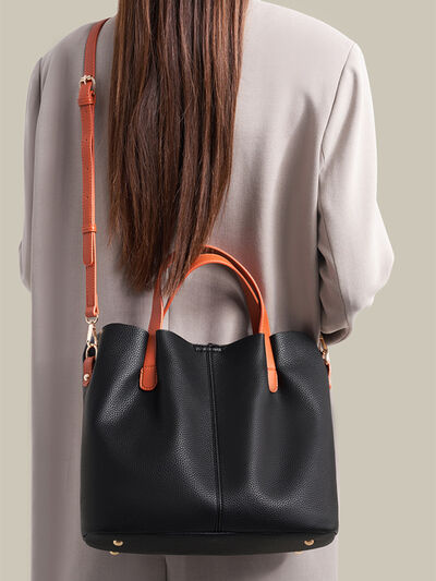 Leather Contrast Handle Handbag – Large PU Leather Shoulder Bag