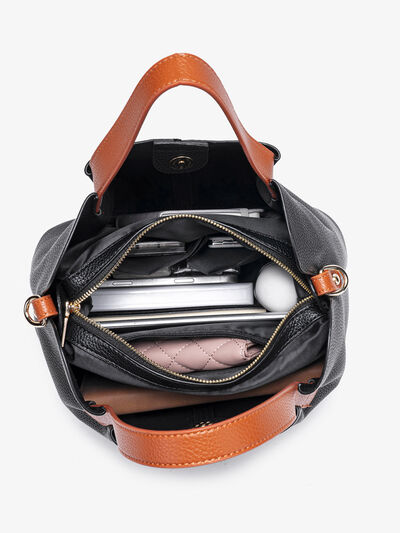Leather Contrast Handle Handbag – Large PU Leather Shoulder Bag