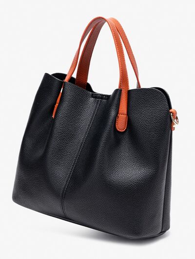 Leather Contrast Handle Handbag – Large PU Leather Shoulder Bag