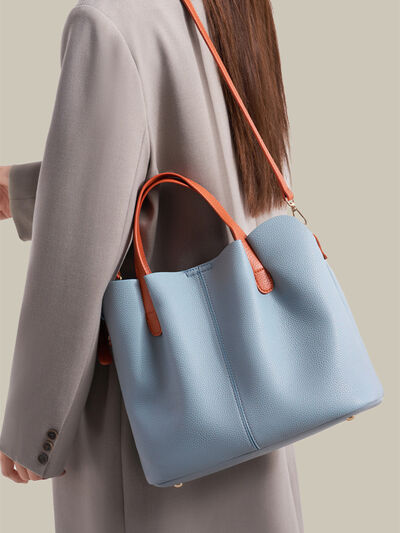 Leather Contrast Handle Handbag – Large PU Leather Shoulder Bag