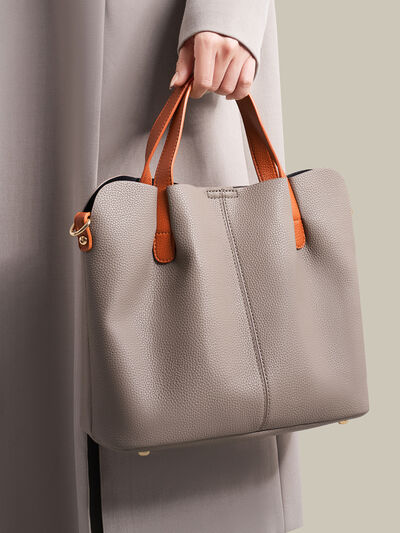 Leather Contrast Handle Handbag – Large PU Leather Shoulder Bag