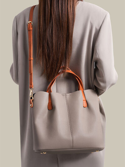 Leather Contrast Handle Handbag – Large PU Leather Shoulder Bag
