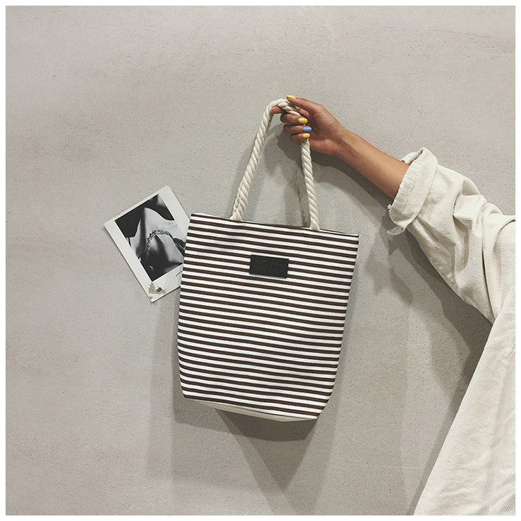 Women's Bohemian Striped Canvas Beach Tote Bag – Large Summer Shoulder Bag