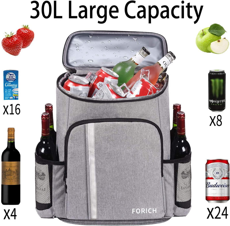 FORICH 30L Insulated Cooler Backpack – Leakproof, 30-Can Capacity for Camping, Hiking & Picnics