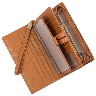 Leather Long Wallet – Slim PU Bifold for Women