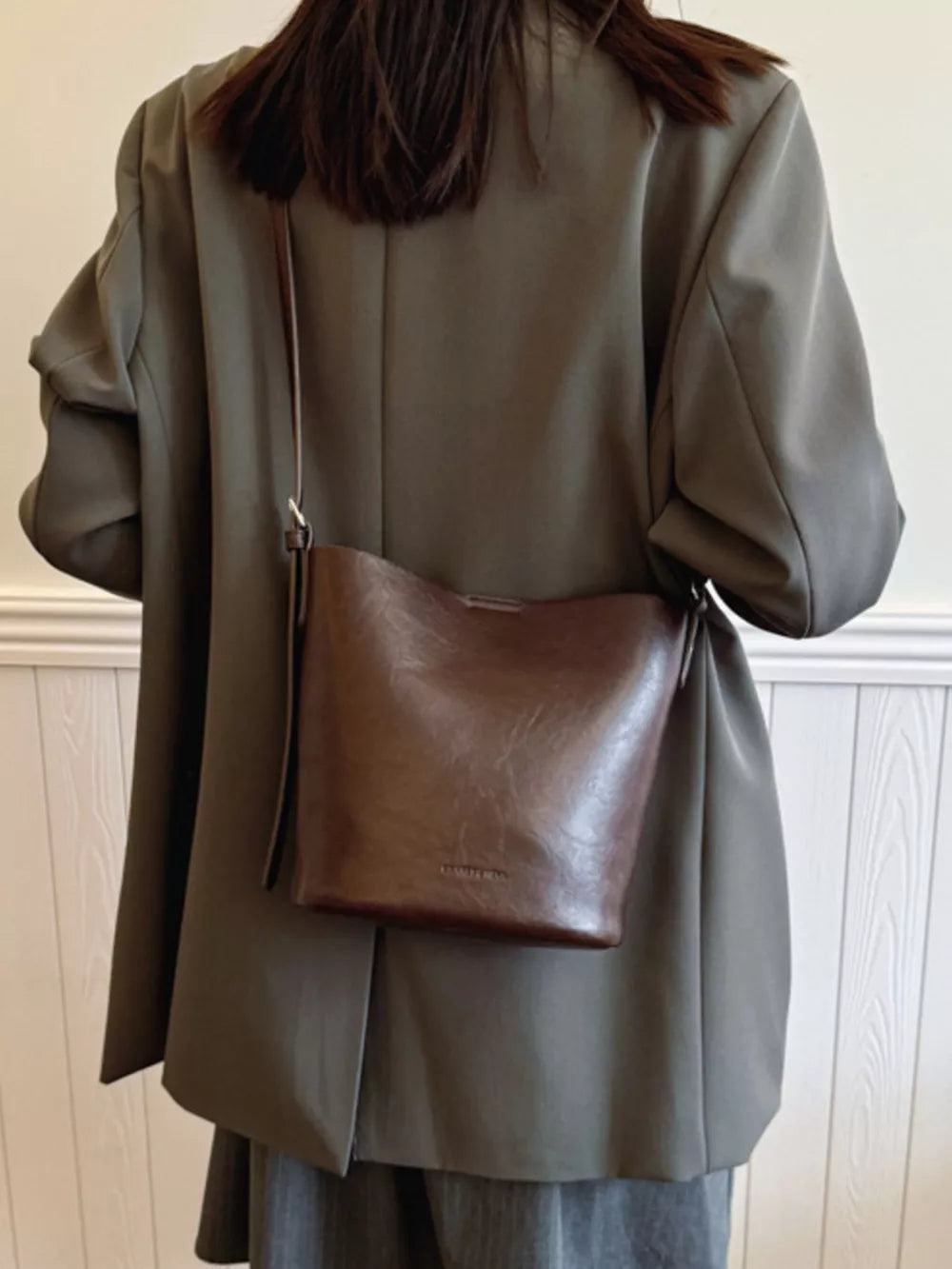 Vintage Bucket Crossbody Bag – PU Leather Shoulder Bag for Women