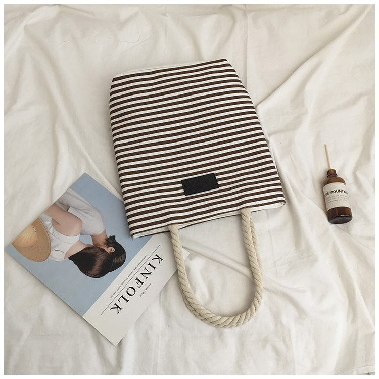Women's Bohemian Striped Canvas Beach Tote Bag – Large Summer Shoulder Bag