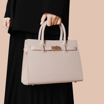 Crocodile-Embossed Leather Top Handle Handbag – Structured Medium Satchel