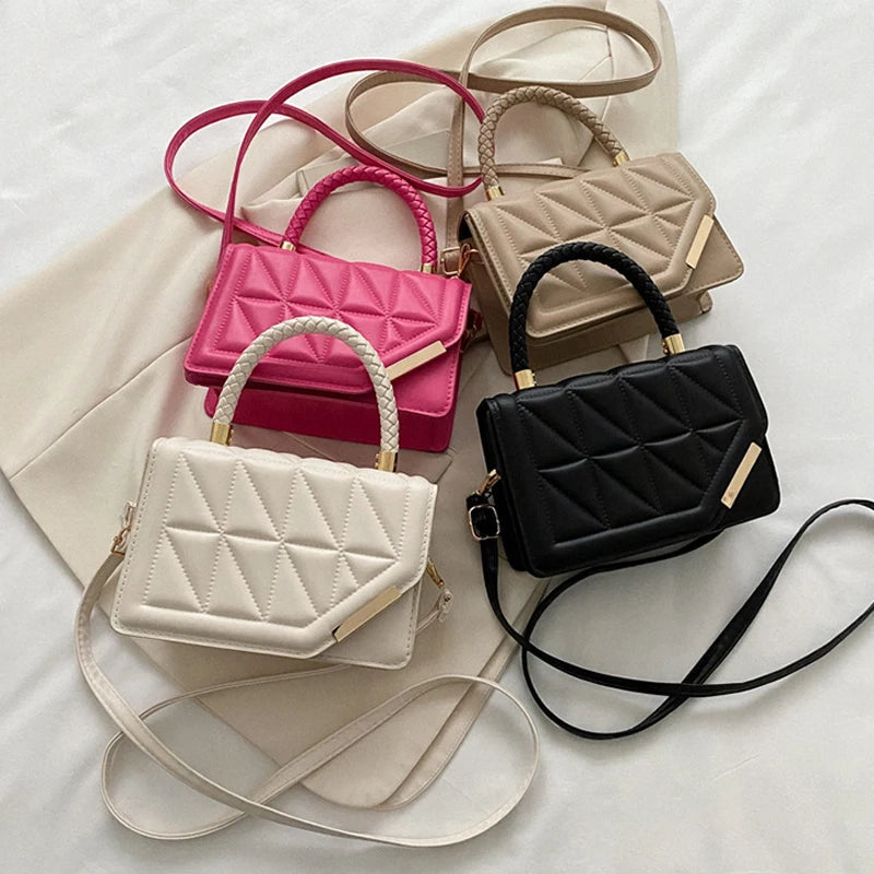 Quilted PU Leather Mini Crossbody Bag – Women's Shoulder Purse with Top Handle | 20×13×7cm