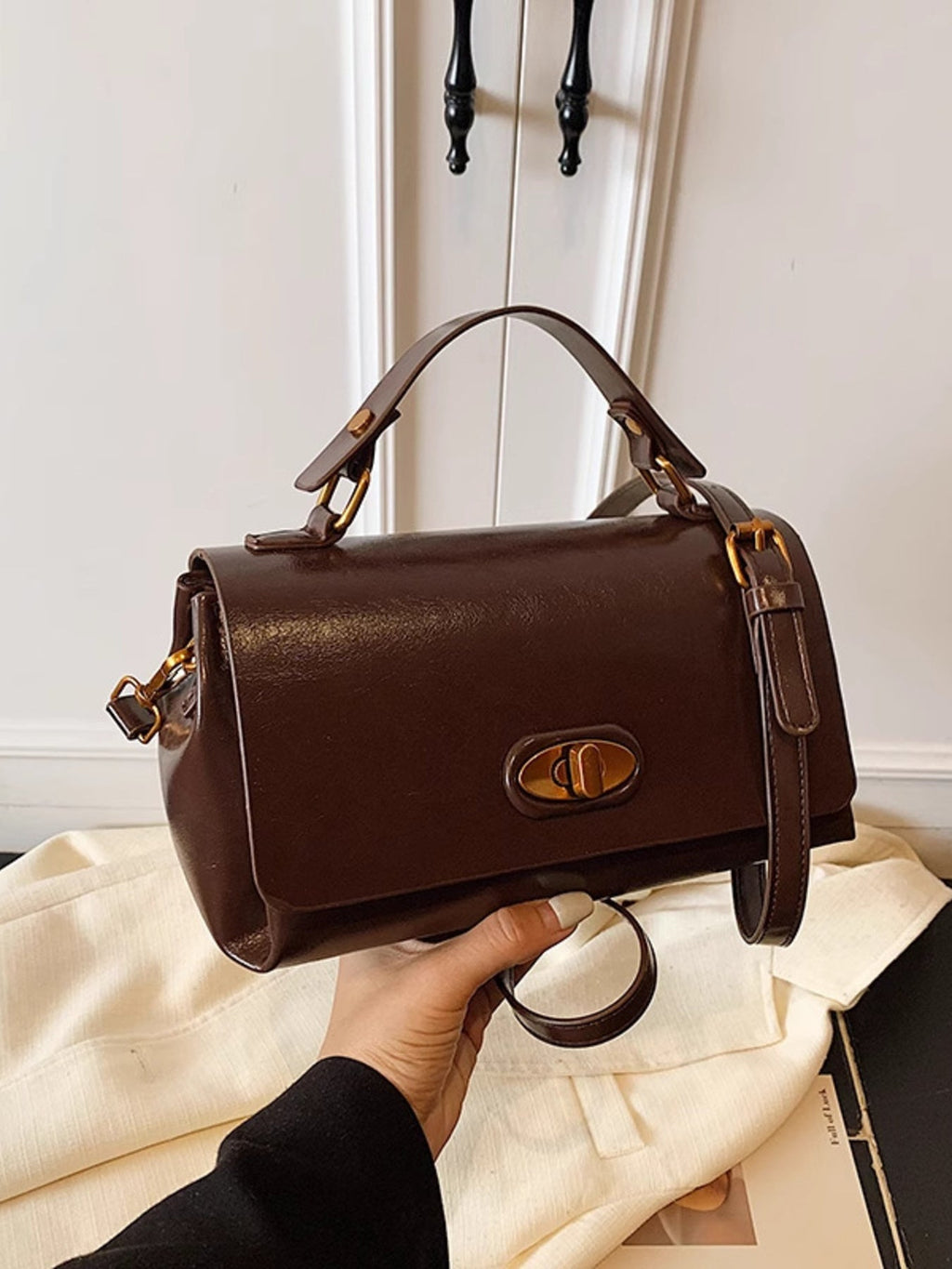 Women's Flap PU Leather Shoulder Bag | Small Crossbody Bag – Black, Brown & Ochre