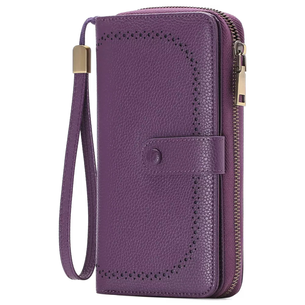 Leather Long Wallet – Slim PU Bifold for Women