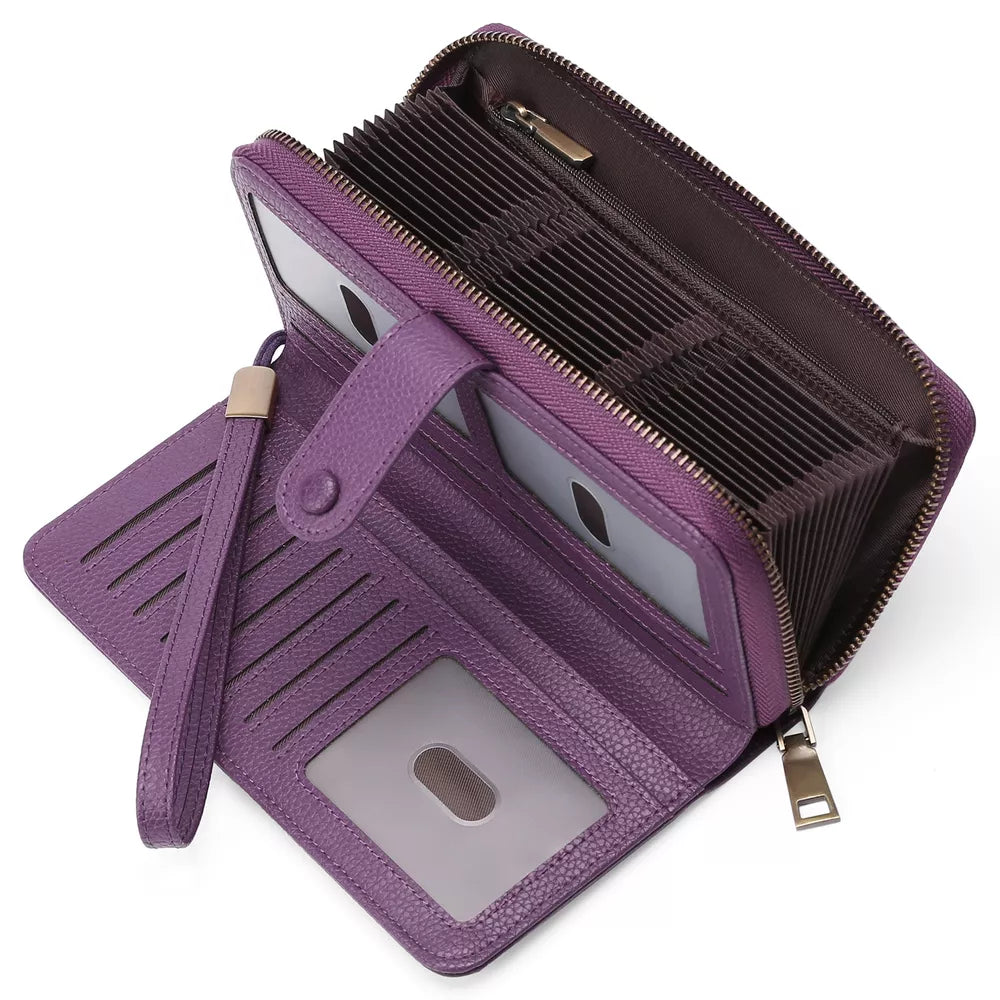 Leather Long Wallet – Slim PU Bifold for Women