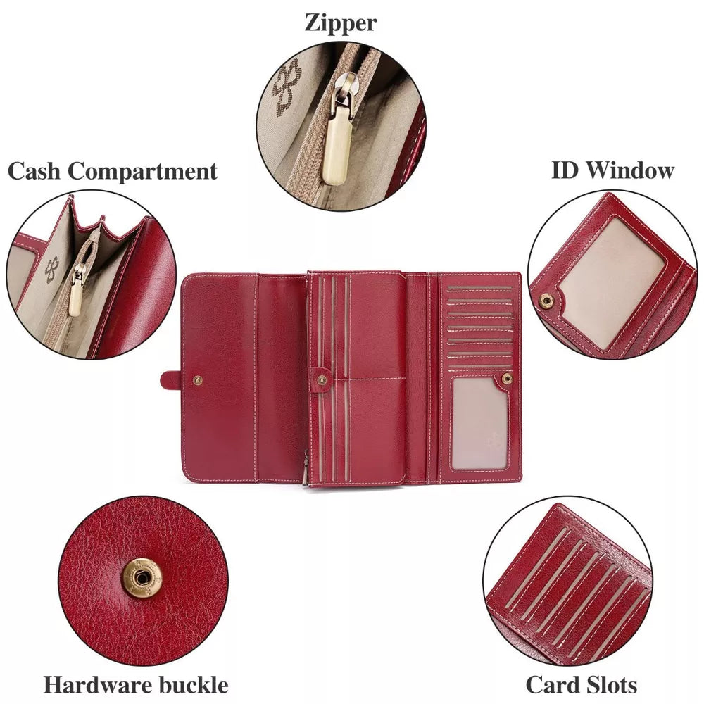 Leather Long Wallet – Premium PU Bifold for Women