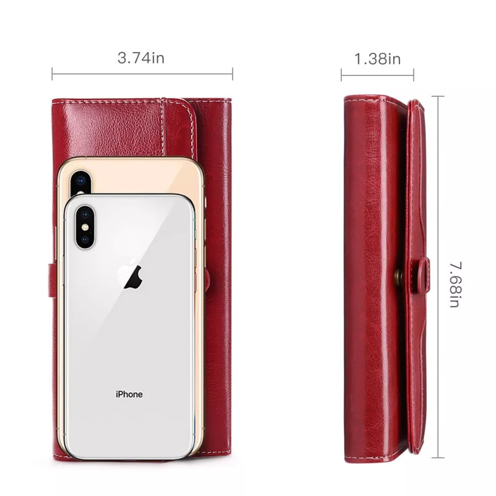 Leather Long Wallet – Premium PU Bifold for Women