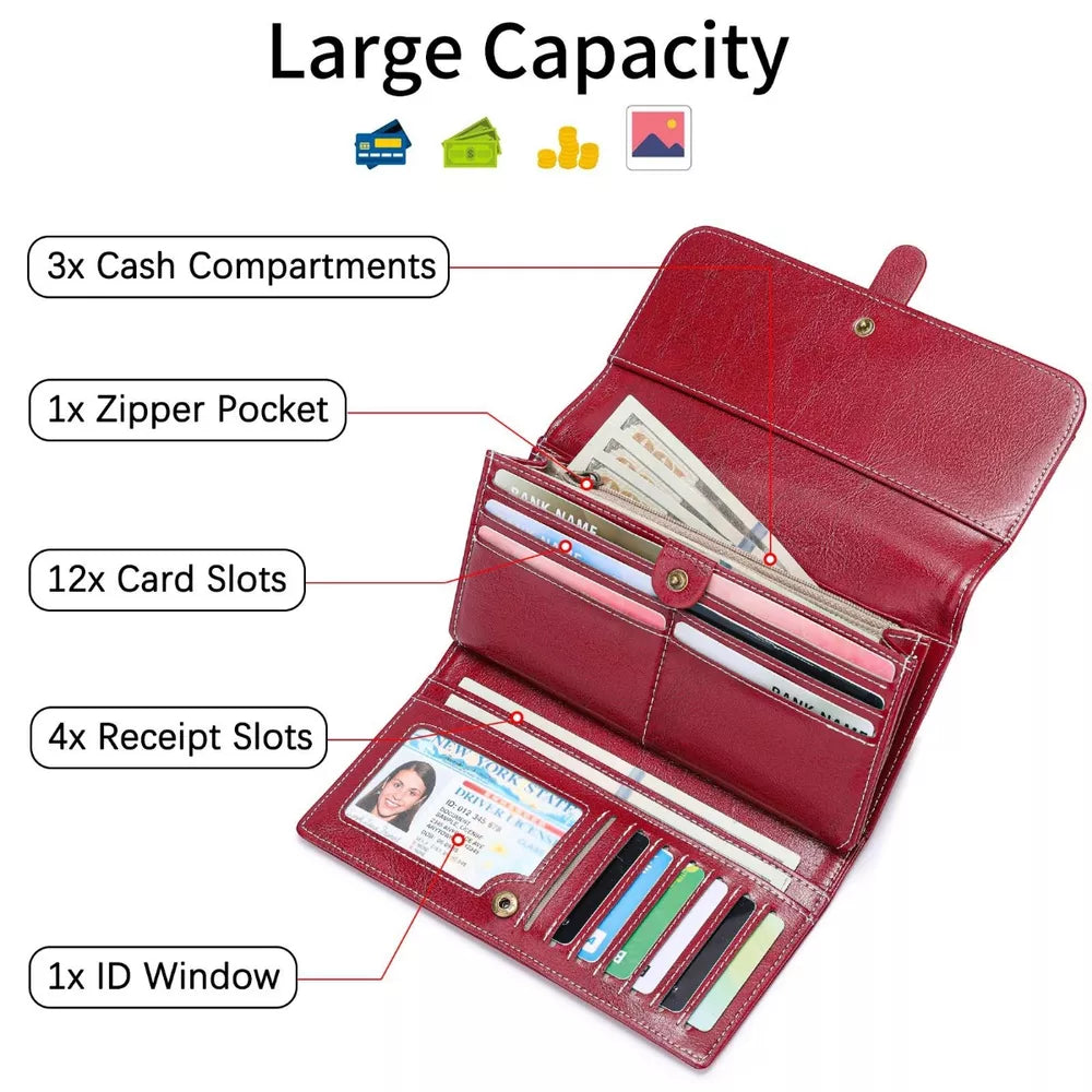 Leather Long Wallet – Premium PU Bifold for Women