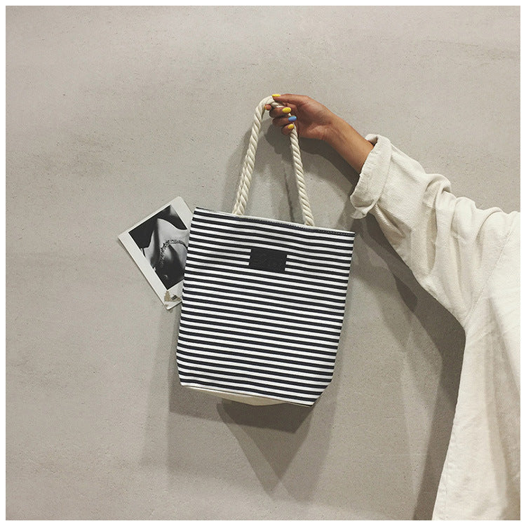 Women's Bohemian Striped Canvas Beach Tote Bag – Large Summer Shoulder Bag