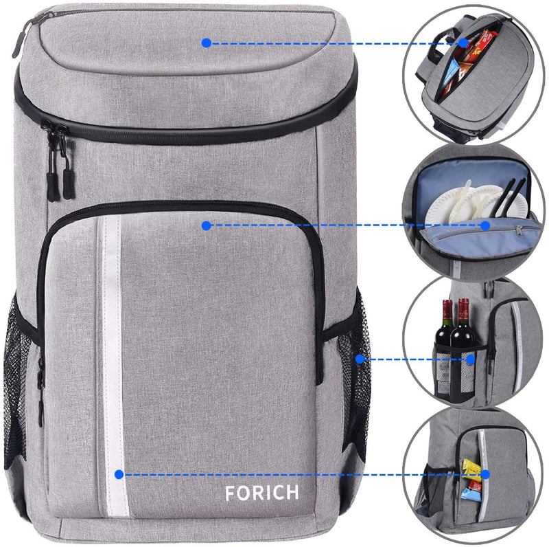 FORICH 30L Insulated Cooler Backpack – Leakproof, 30-Can Capacity for Camping, Hiking & Picnics