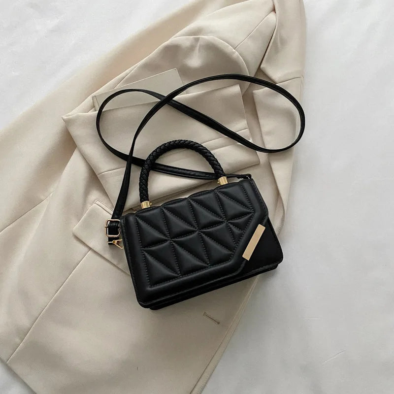 Quilted PU Leather Mini Crossbody Bag – Women's Shoulder Purse with Top Handle | 20×13×7cm