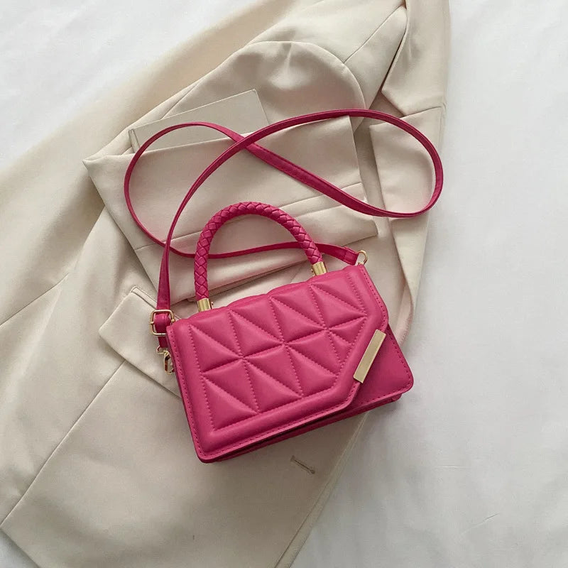 Quilted PU Leather Mini Crossbody Bag – Women's Shoulder Purse with Top Handle | 20×13×7cm