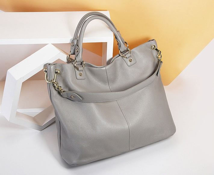 Genuine First Layer Cowhide Leather Tote Bag | Luxury Shoulder Handbag