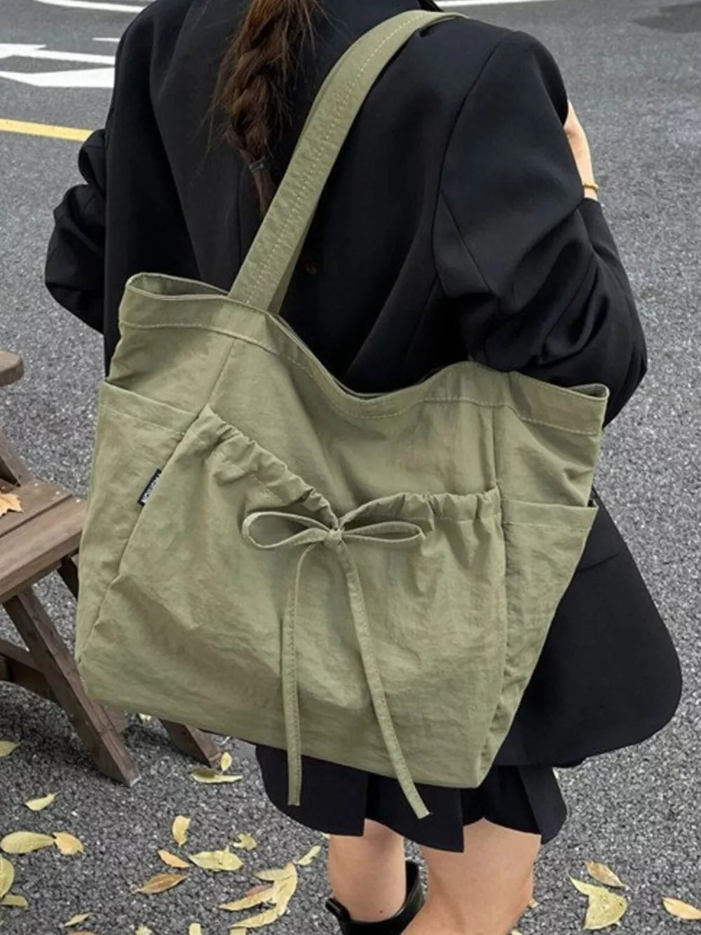 Lightweight Bow Decor Handbag – Chic Nylon Shoulder Bag