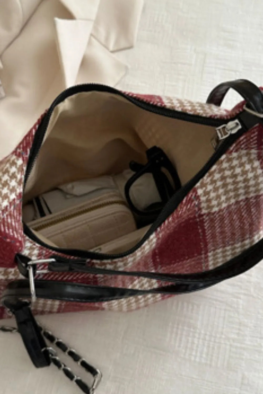 Plaid Adjustable Strap Crossbody Handbag – Medium