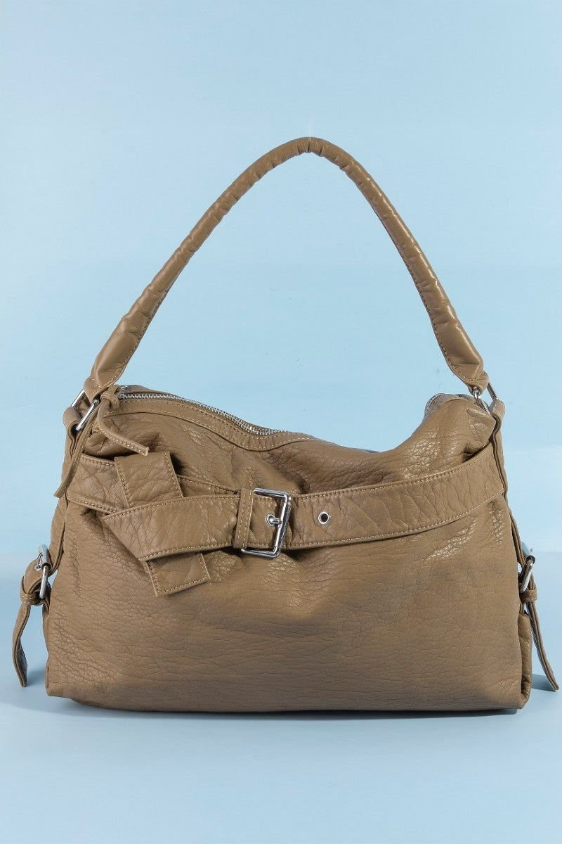 Fame Buckle Strap Leather Handbag – Structured Shoulder Bag