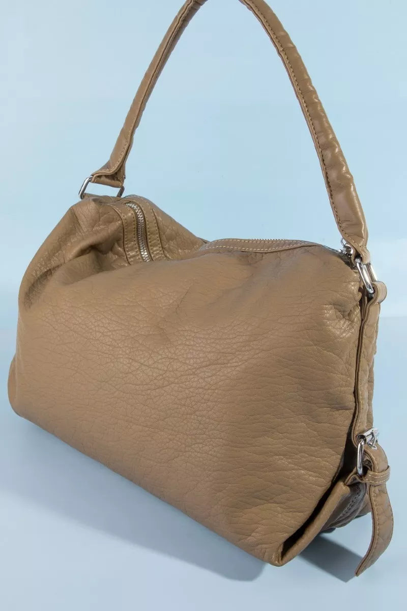 Fame Buckle Strap Leather Handbag – Structured Shoulder Bag