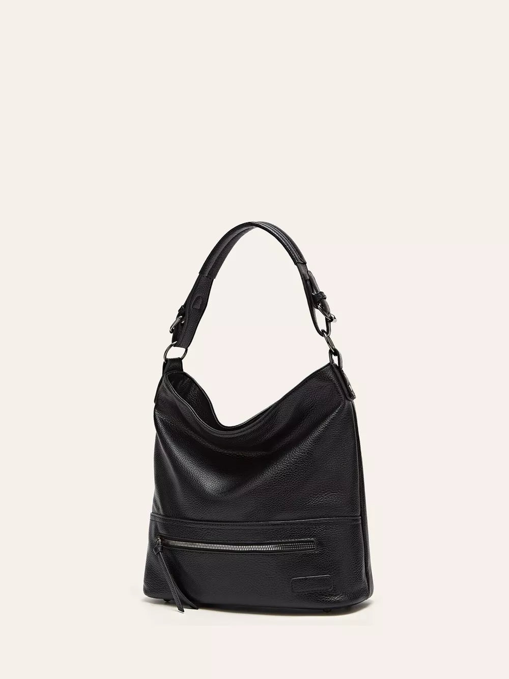 Zip Front Classic Leather Handbag – Medium Shoulder Bag