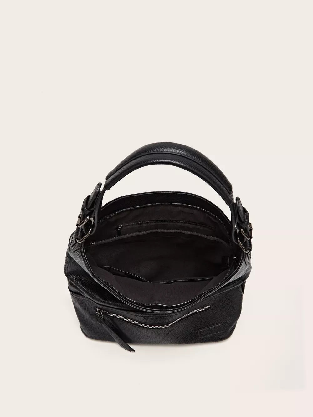 Zip Front Classic Leather Handbag – Medium Shoulder Bag