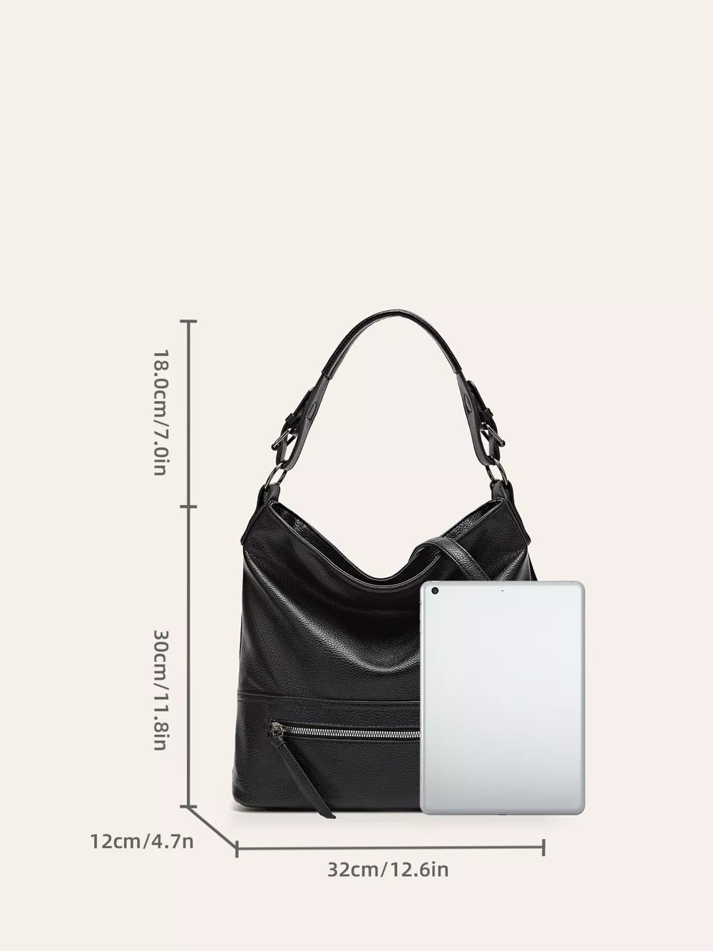 Zip Front Classic Leather Handbag – Medium Shoulder Bag