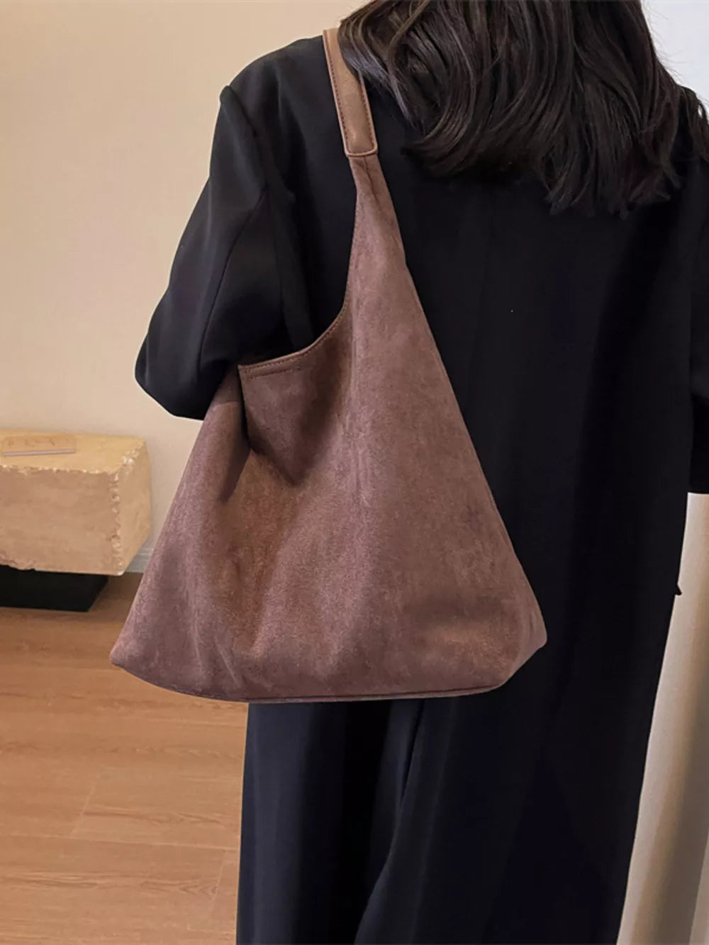 Women's Solid Color Casual Suede Shoulder Bag – Large