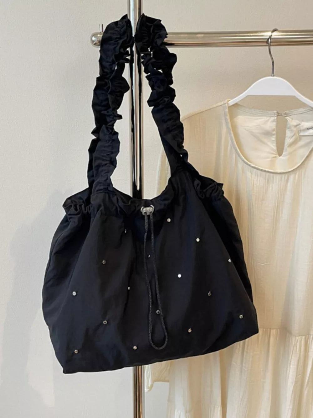 Studded Ruched Strap Handbag – Medium Shoulder Bag