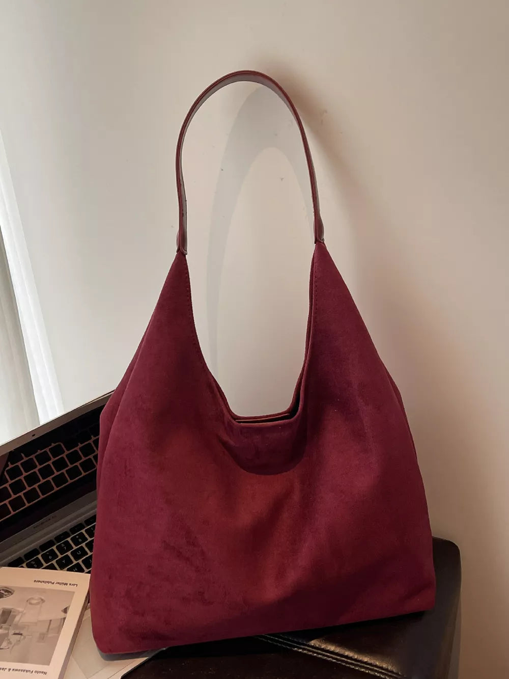 Women's Solid Color Casual Suede Shoulder Bag – Large