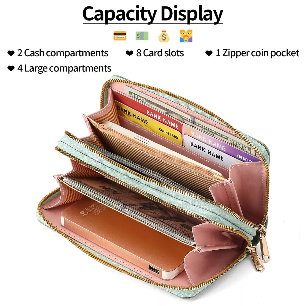 Embossed Floral Pattern Double Zipper Wallet – PU Leather Mini Wallet