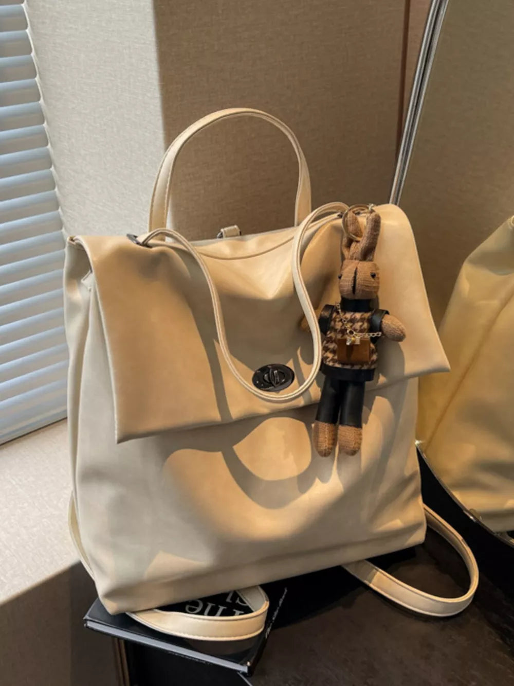 Leather Flap Backpack Bag – Medium PU Leather Everyday Bag