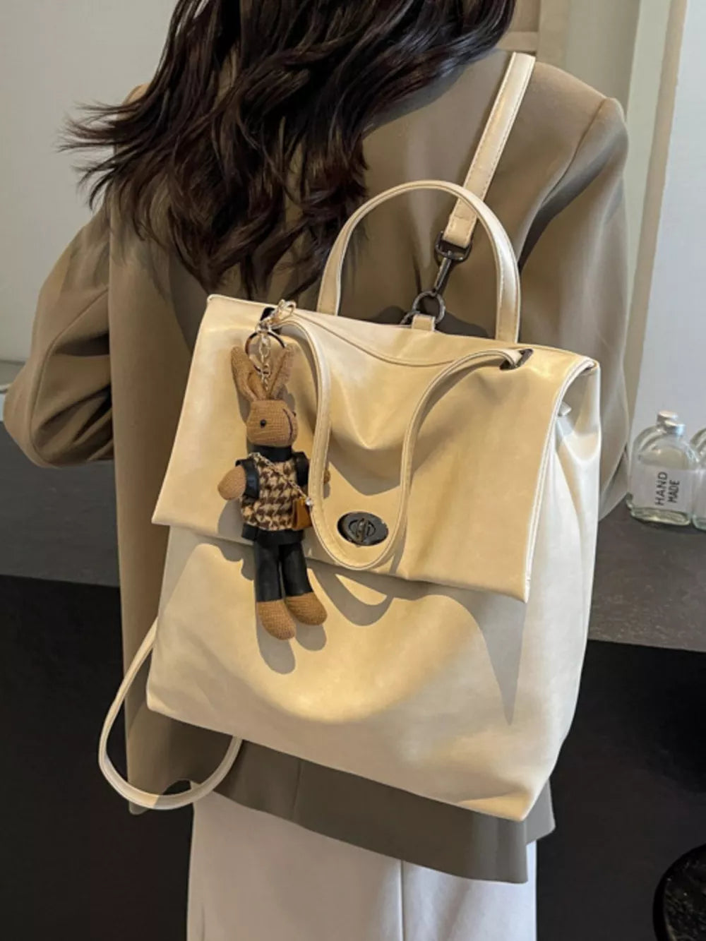 Leather Flap Backpack Bag – Medium PU Leather Everyday Bag