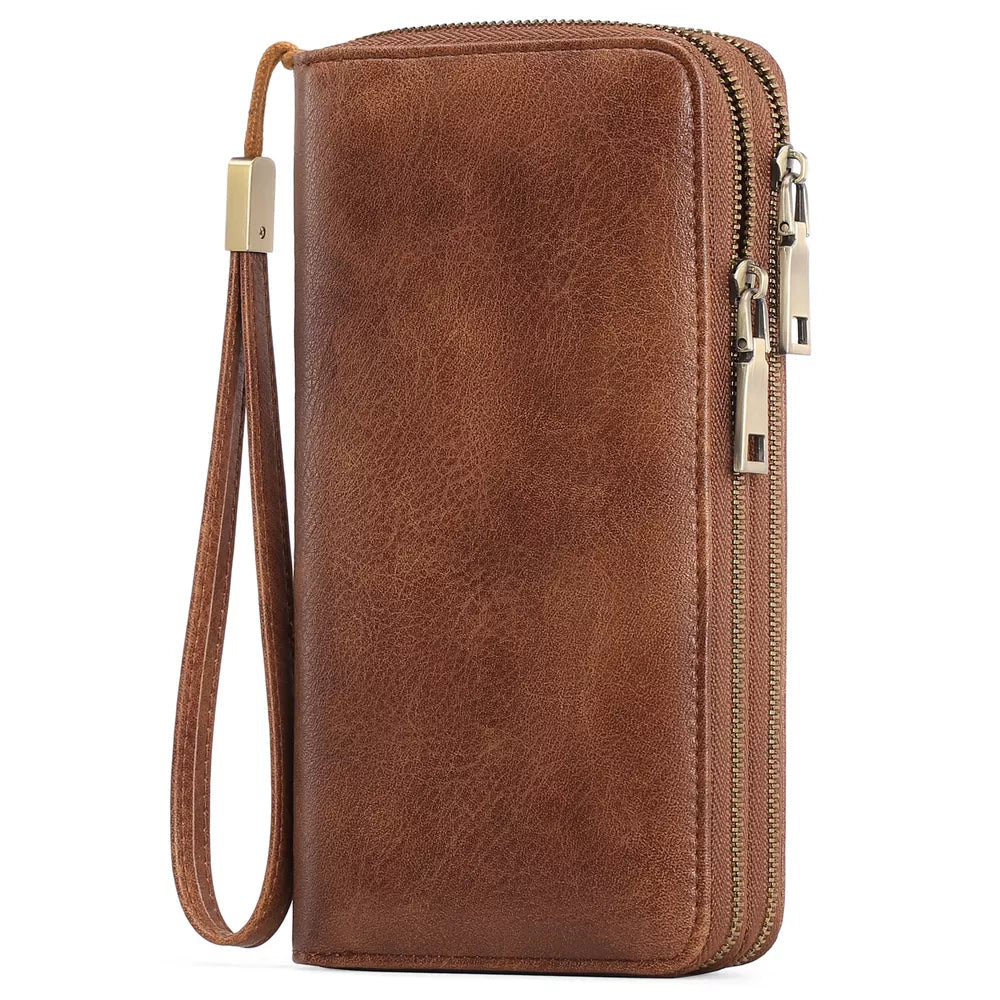 Vintage Style Double Zipper PU Leather Wallet