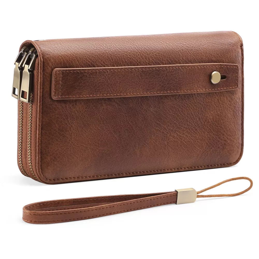 Vintage Style Double Zipper PU Leather Wallet