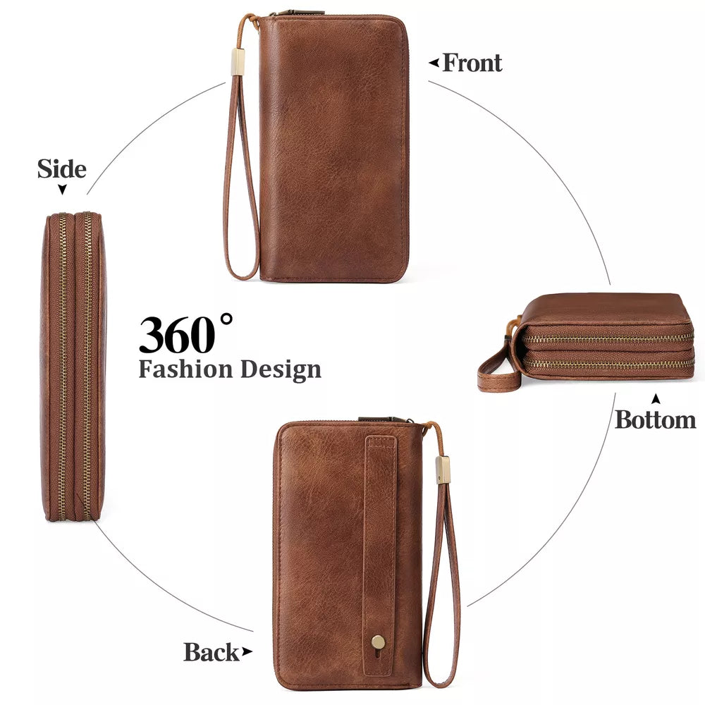 Vintage Style Double Zipper PU Leather Wallet