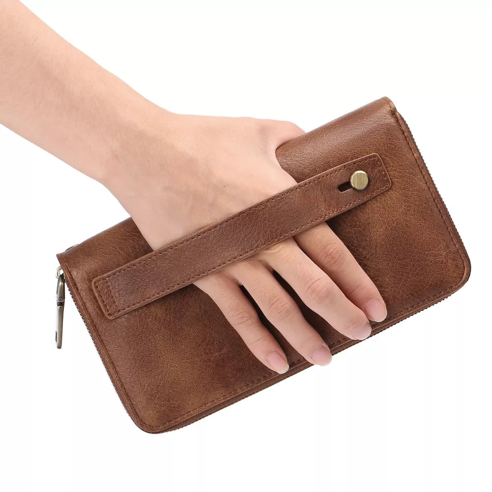 Vintage Style Double Zipper PU Leather Wallet