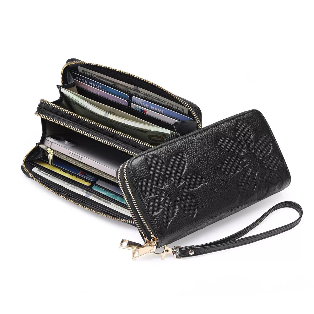 Floral Embossed PU Leather Zipper Wallet – Small