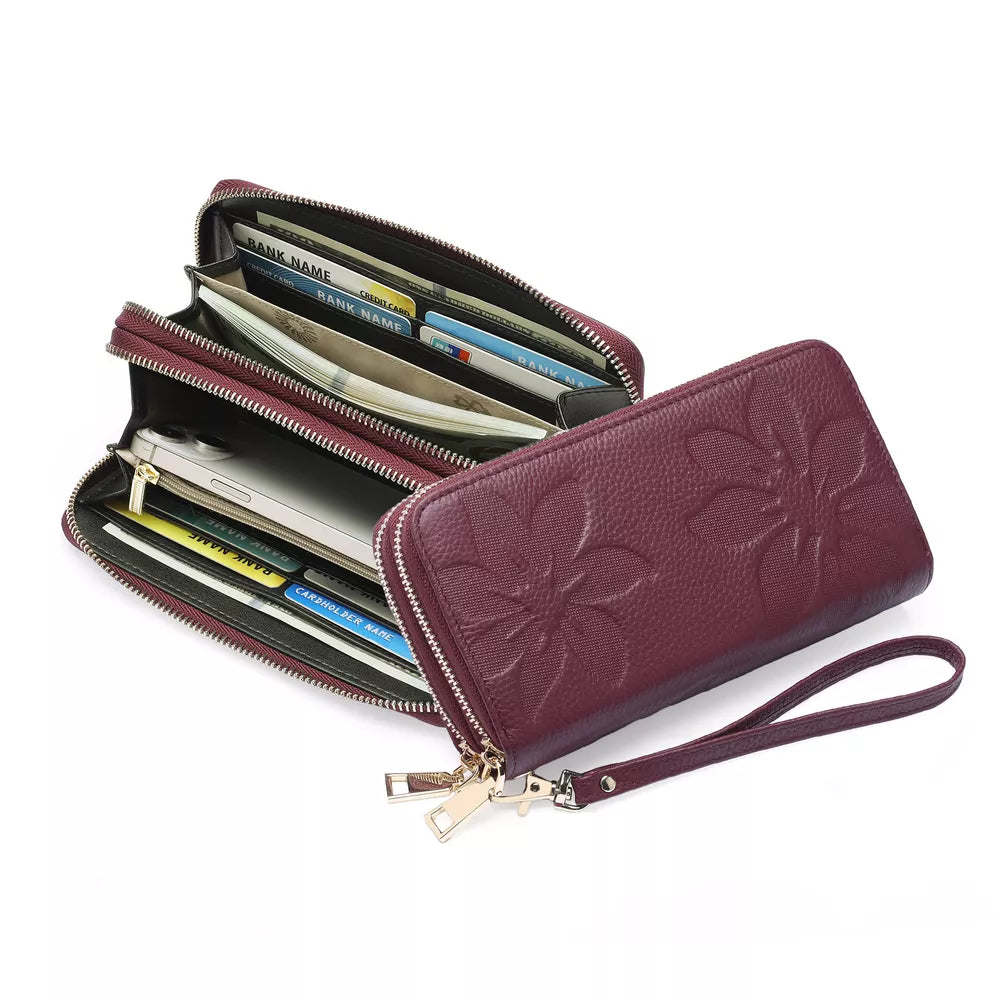 Floral Embossed PU Leather Zipper Wallet – Small