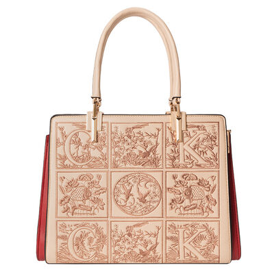 Embroidered Leather Top Handle Handbag