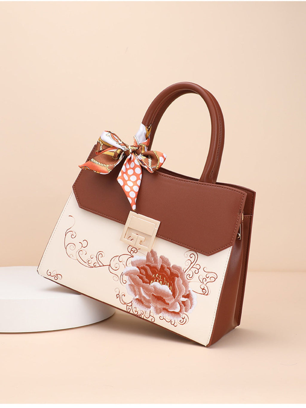Floral Top Handle Handbag – Medium Cowhide Leather Structured Bag