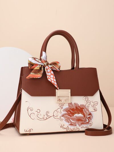 Floral Top Handle Handbag – Medium Cowhide Leather Structured Bag