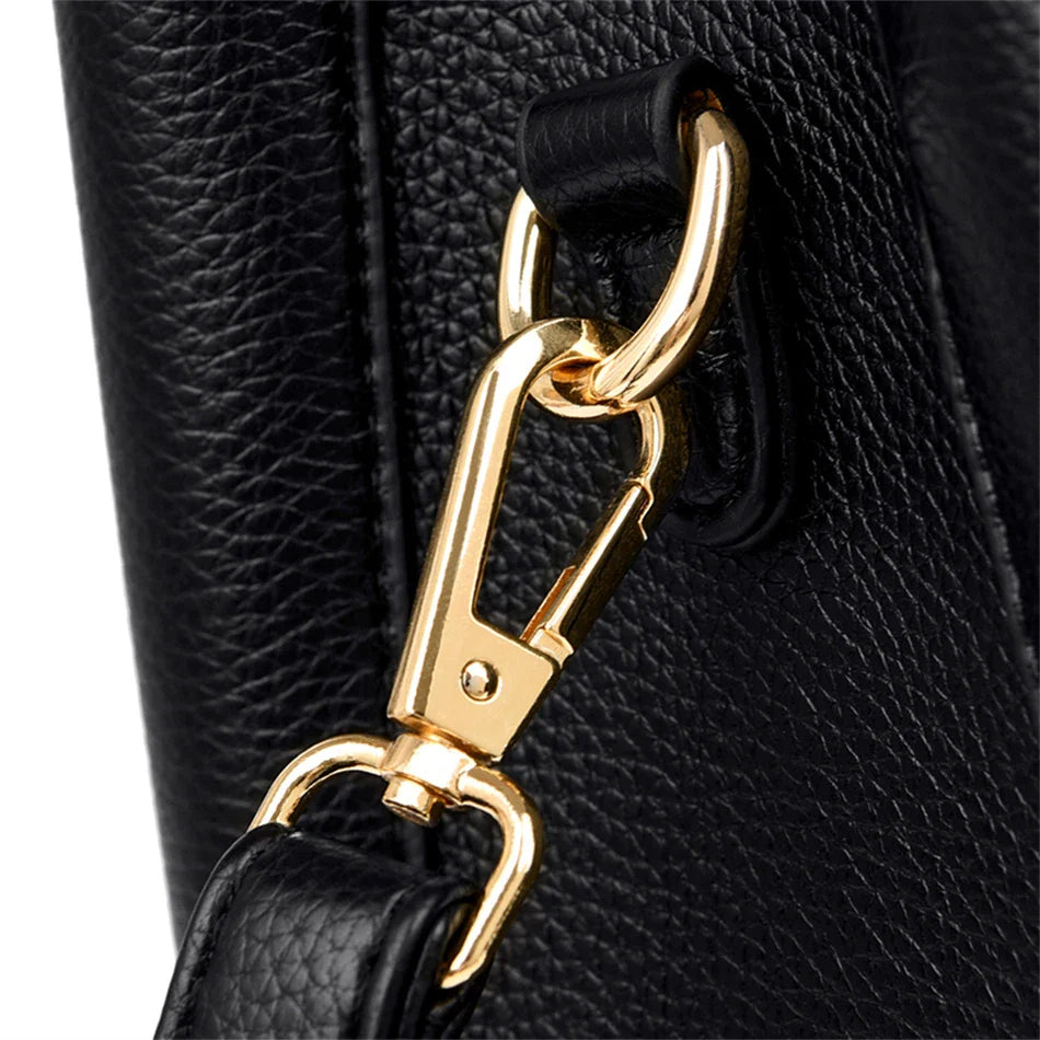 Women's Soft Leather Handbag – 3-Compartment Shoulder & Crossbody Tote