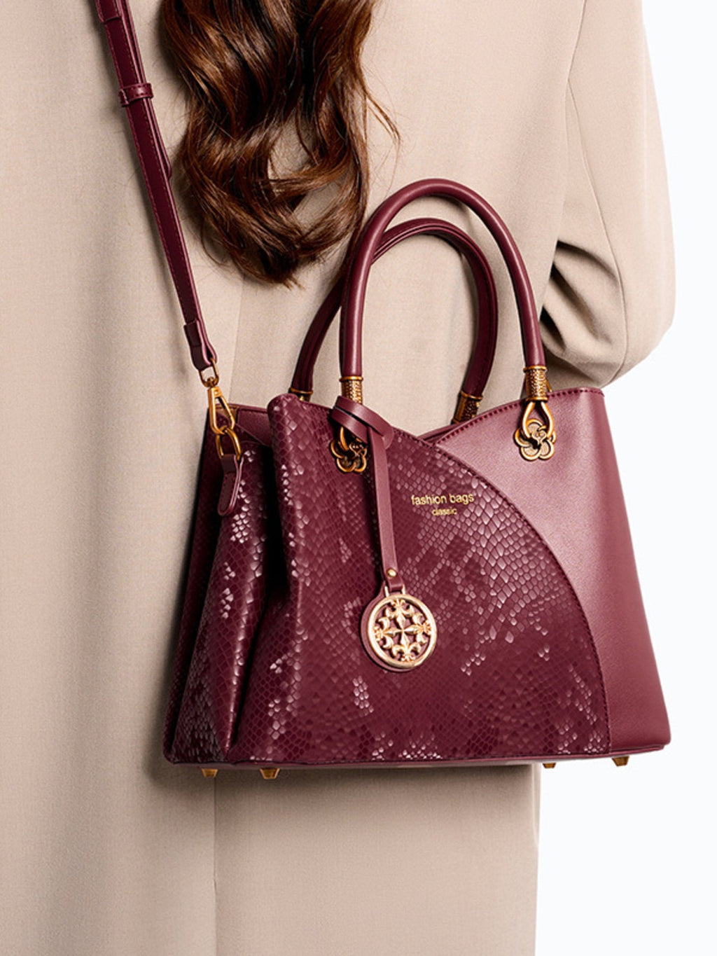Snakeskin Pattern Handbag – Medium PU Leather Shoulder Bag