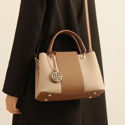 Two-Tone Leather Top Handle Handbag – Structured PU Leather Satchel